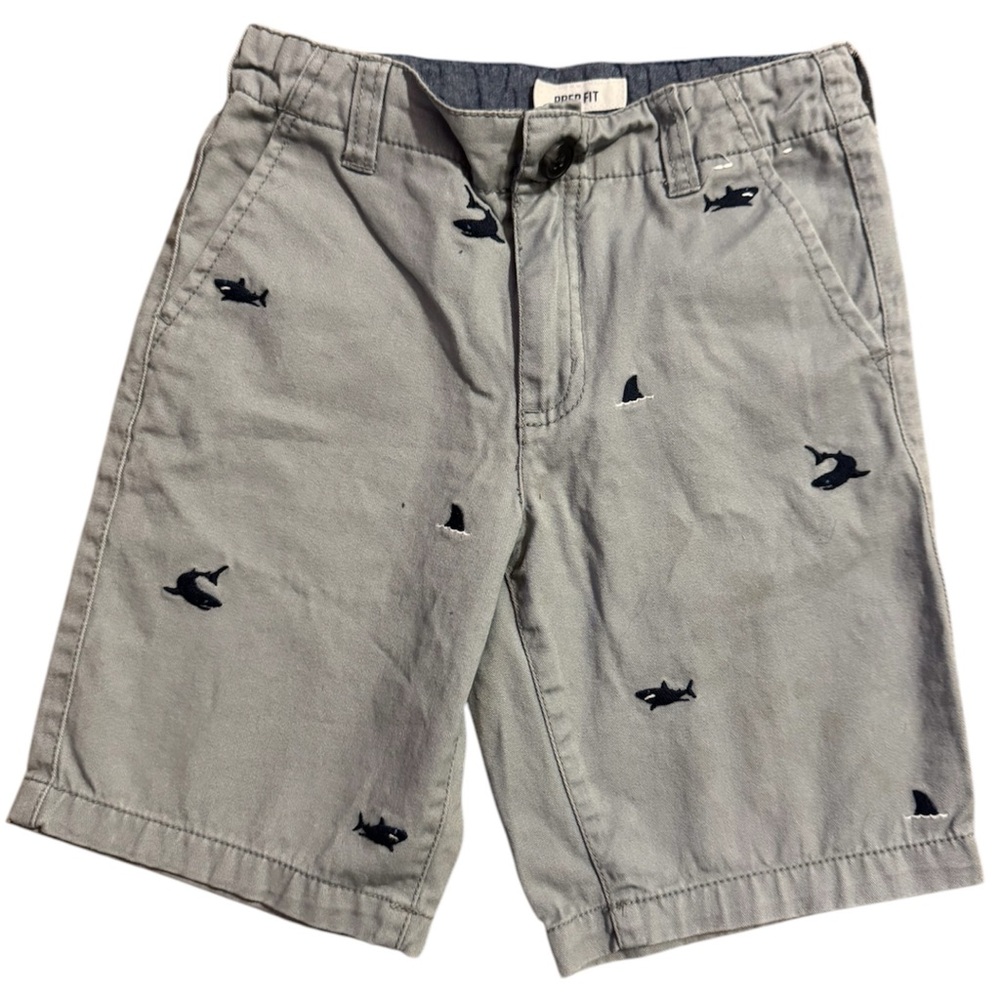 Gymboree Prep Fit Boys Size 7 Gray Shorts with Shark Accents / Adjustable Waist